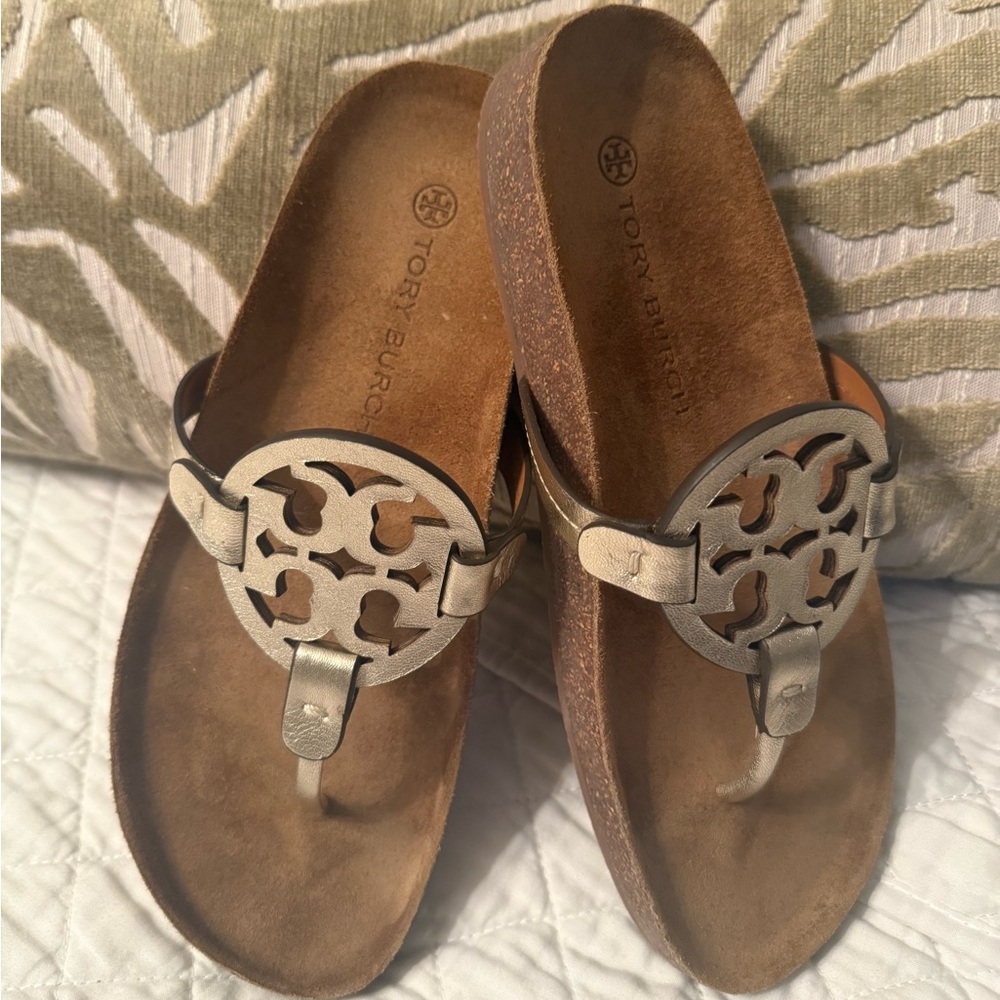 Tory Burch Gold Sandals with Iconic Medallion